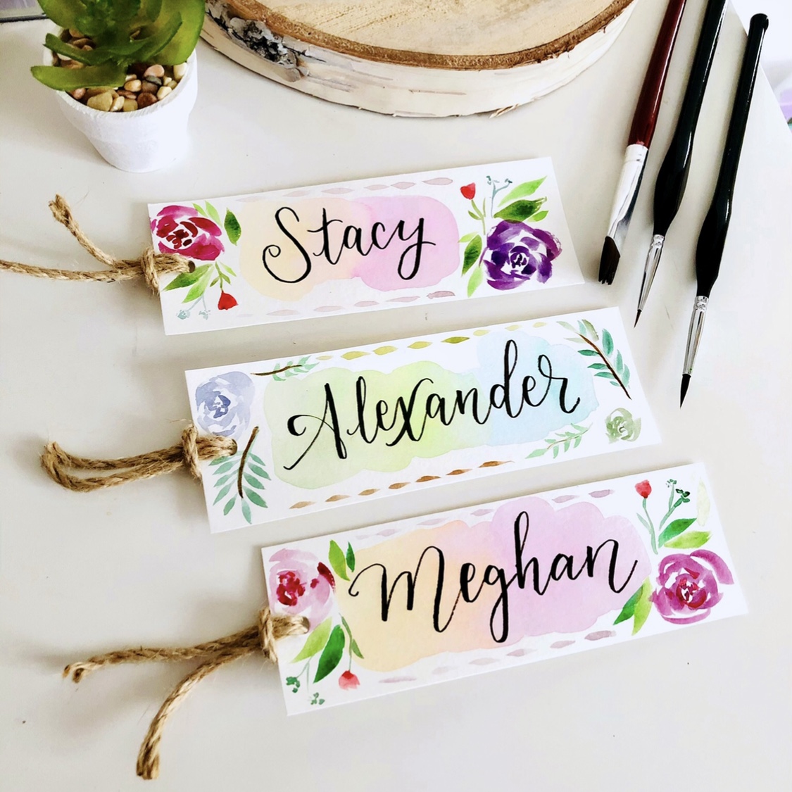 personalized name watercolour calligraphy bookmarks