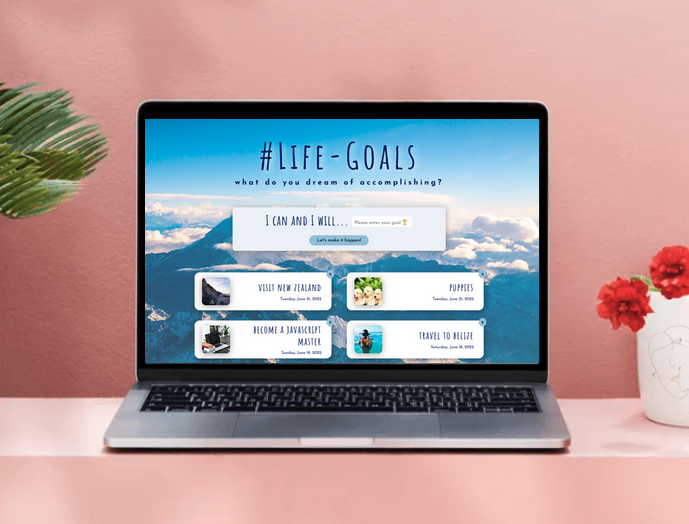 computer mockup photo of a laptop with #Life-Goals home page displayed