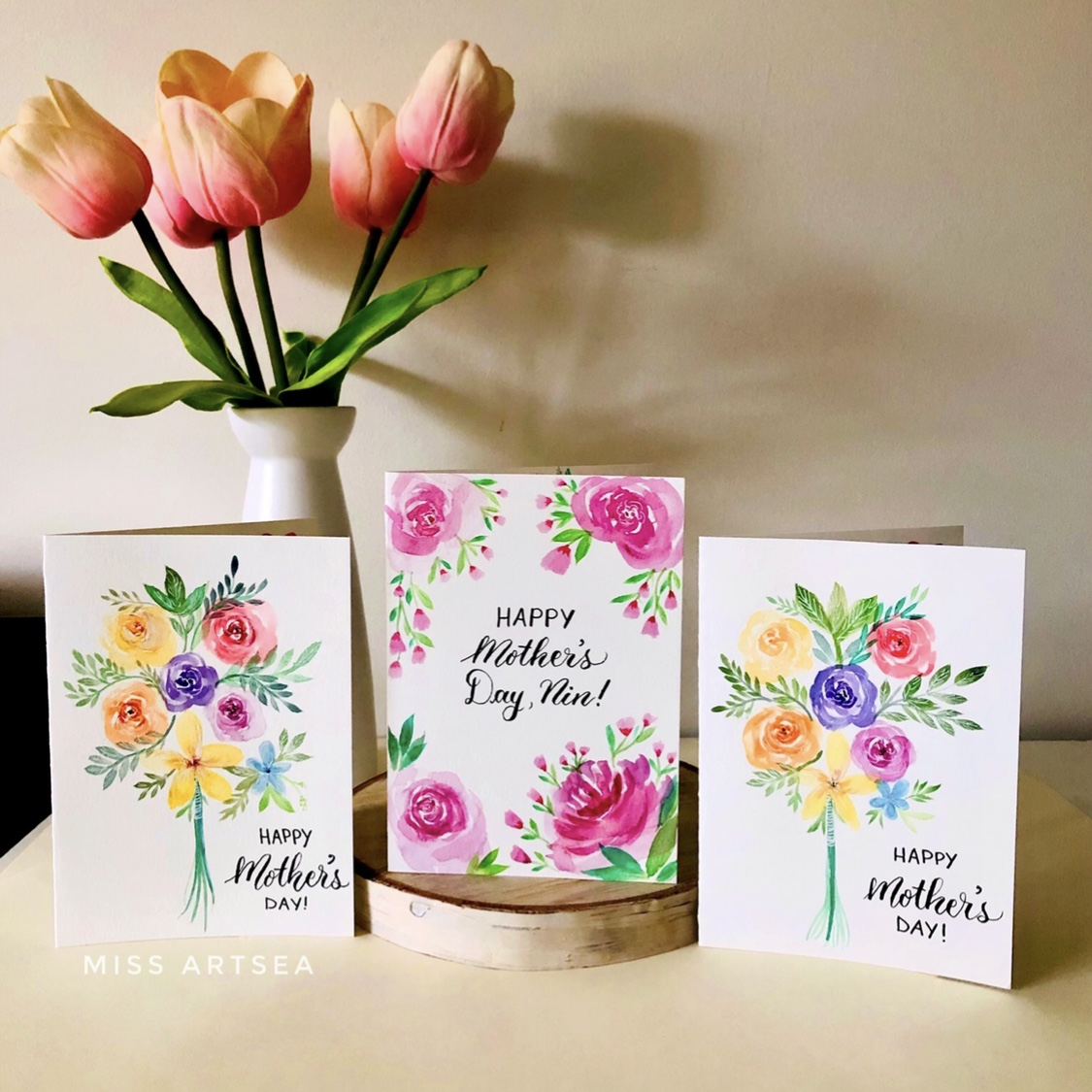 watercolour floral cards for mother's day