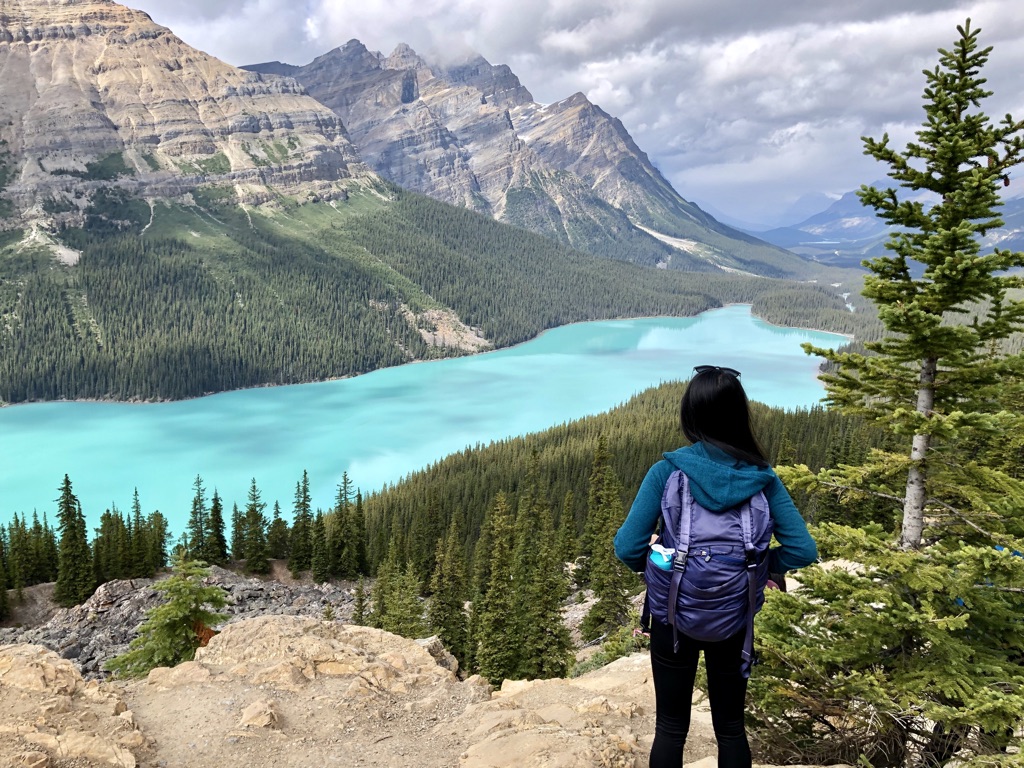 Joey overlooking Peto Lake in Banff, Alberta